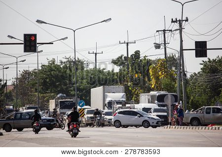 Car And Traffic On Highway Road Near Juction.