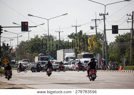 Car And Traffic On Highway Road Near Juction.