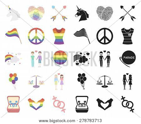 Gay And Lesbian Cartoon, Black Icons In Set Collection For Design.sexual Minority And Attributes Vec