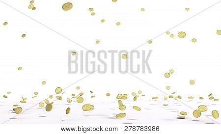 Gold Coins With Dollar Sign Fall On Graund 3d Illustration On A White Background
