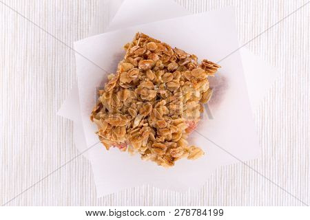 Homemade Healthy Flapjacks.  Oat Bars With Honey And Currant. Top View.