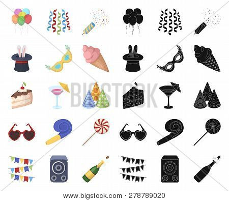 Party, Entertainment Cartoon, Black Icons In Set Collection For Design. Celebration And Treat Vector