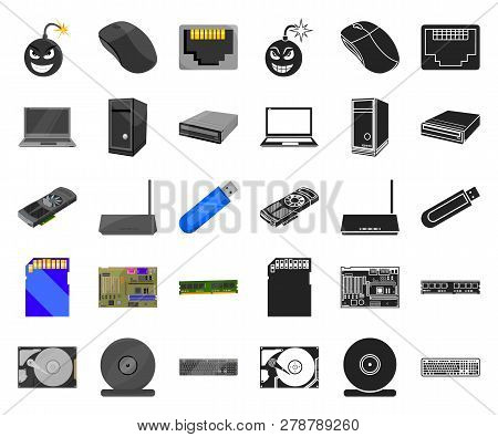 Personal Computer Cartoon, Black Icons In Set Collection For Design. Equipment And Accessories Vecto