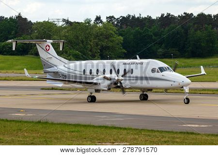 Berlin, Germany - June 2, 2016: Swiss Air Force Beech 1900d Vip Transport Plane Taxiing After Landin