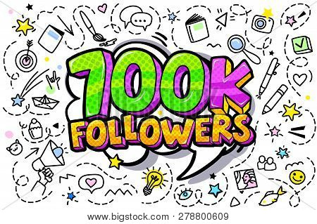 700k Followers Illustration In Pop Art Style.