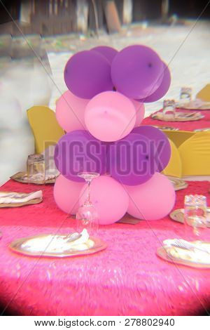 Birthday Objects Which Include The Following; Balloon And Other Docorating Item