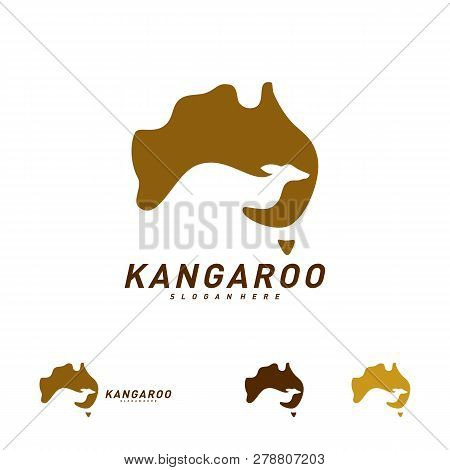 Kangaroo And Australia Map Logo Design Vector Template. Kangaroo Land Logo Concepts