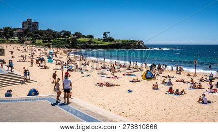 24th December 2018, Coogee Sydney Australia: People Enjoying Hot Sunny Summer Day On Coogee Beach In