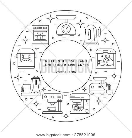 Kitchen Utensils And Household Appliances Linear Icons