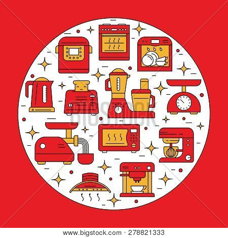 Kitchen Utensils And Household Appliances Linear Icons