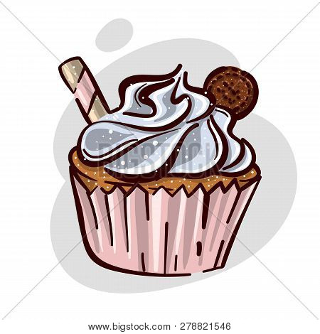 Sweet Cupcake With Chokolate Cookie Vector Illustration