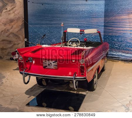 Amman, Jordan, December 07, 2018 : Amphicar The Car That Swims 1966 At The Exhibition In The King Ab