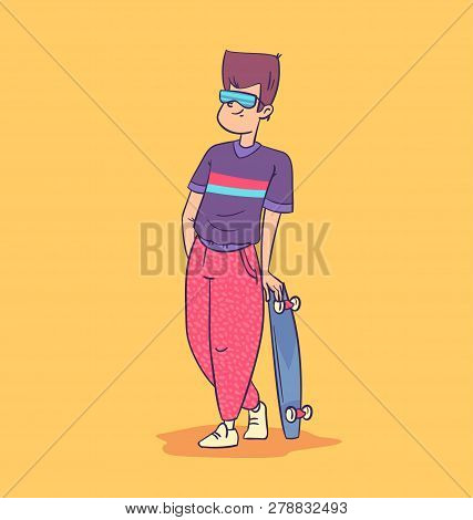 Boy Character Wearing Trendy Clothes In 80s Style