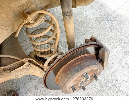 An Old Are Parks In The Garage Waiting For Change A New Tyre In Local Garage Of Thailand Countryside