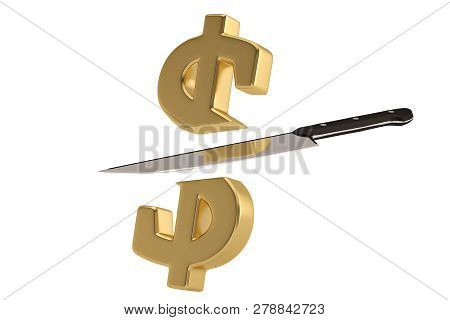 Culinary Sale Concept Kitchen Knife With Dollar Sign Isolated On White Background 3d Illustration.