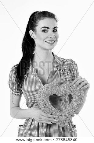 Sexy Girl Holds A Pink Heart In Her Hands