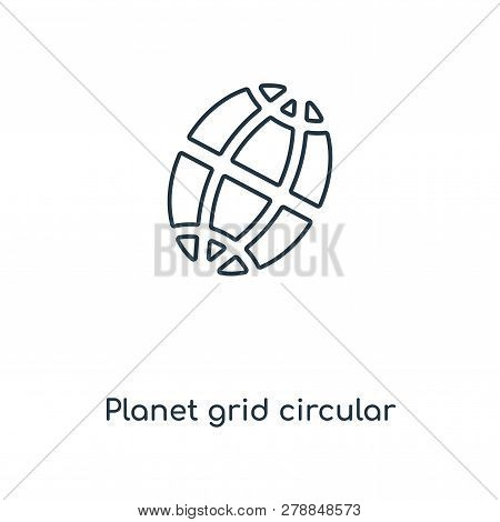Planet Grid Circular Icon In Trendy Design Style. Planet Grid Circular Icon Isolated On White Backgr