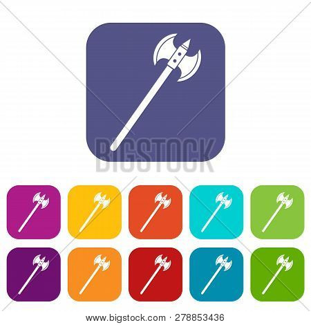 Poleaxe Icons Set Illustration In Flat Style In Colors Red, Blue, Green And Other