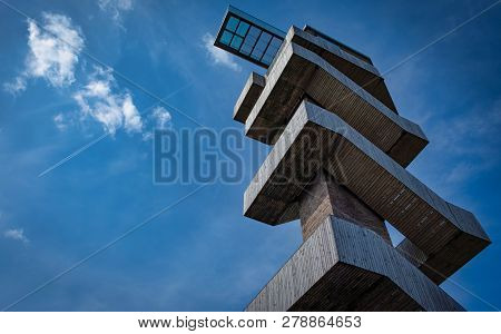 Lookout Platform On A Watchtower Against Blue Sky