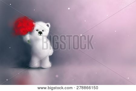 Teddy Bear Toy Rose Alone On In Front Mint Background