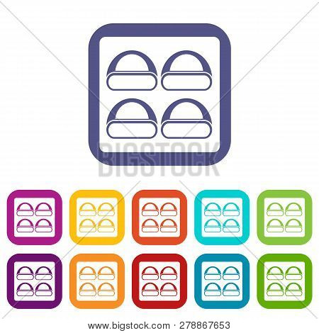 Different Sushi Icons Set Illustration In Flat Style In Colors Red, Blue, Green And Other