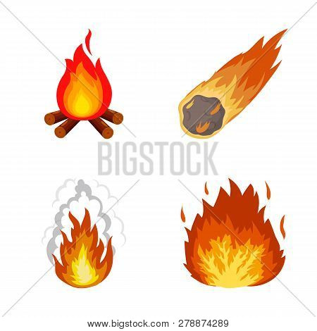 Isolated Object Of Fire And Flame Icon. Set Of Fire And Fireball Stock Vector Illustration.
