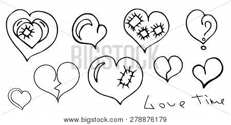 Valentine's day set. Hearts and romantic lettering. Isolated on white.