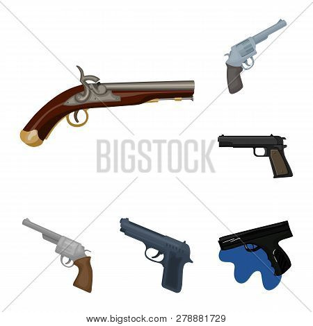 Vector Illustration Of Revolver And Pistol Symbol. Collection Of Revolver And Trigger Vector Icon Fo