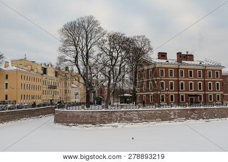 Island New Holland With River Moyka Covered By Snow And Ice, St. Petersburg, Russia