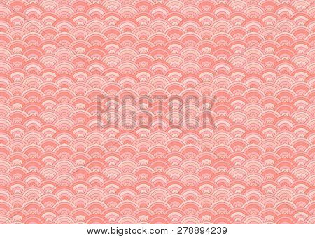 Vector Seamless Orietal Pattern, Living Coral Color Trend Of The 2019 Year, Abstract Background.