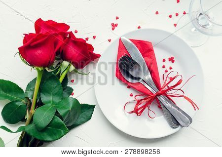 Valentine's Day Tabble Setting With Cutlery