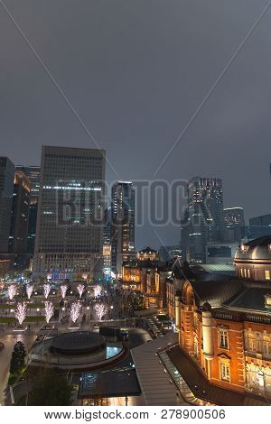 View Of Tokyo Station Building During Winter Illumination At Marunouchi Business District, Tokyo, Ja