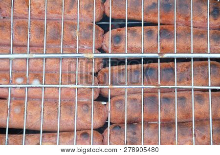 Preparation On Bbq. Dish With Roasted Meat On Abstract Background. Hot Tasty Smokey Barbecue Meal At