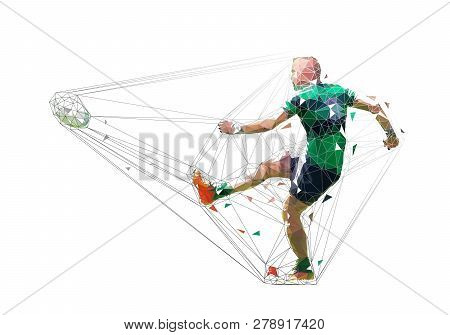 Rugby Player Kicking Ball, Isolated Low Poly Vector Illustration. Team Sport