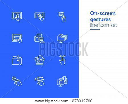 On-screen Gestures Line Icon Set. Double Tap, Swipe, Hand. Modern Technology Concept. Can Be Used Fo