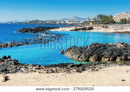 Lagoon With Turquoise Clear Water In Playa Jablillo Beach, In Costa Teguise, Lanzarote, Canary Islan