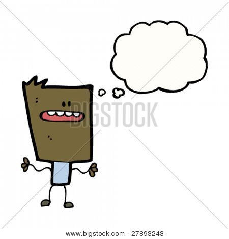 Cartoon blok hoofd man met gedachte zeepbel