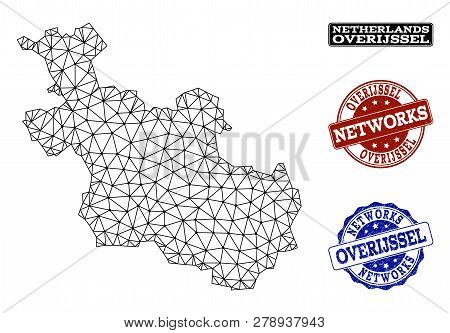 Black Mesh Vector Map Of Overijssel Province Isolated On A White Background And Rubber Stamp Seals F