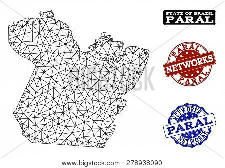 Black Mesh Vector Map Of Paral State Isolated On A White Background And Grunge Stamp Seals For Netwo