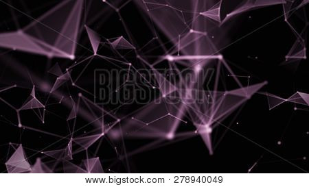 Abstract Purple Background With Connecting Dots And Lines. Structure And Communication. Abstract Sci