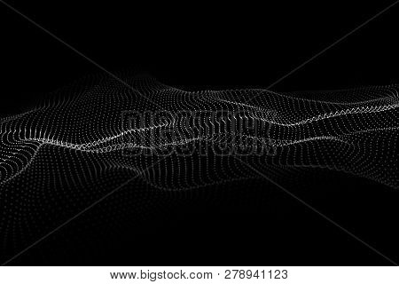 Wave Of Particles. Abstract Background With A Dynamic Wave. Vector Illustration.