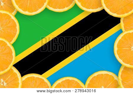 Tanzania Flag  In Fresh Citrus Fruit Slices Frame
