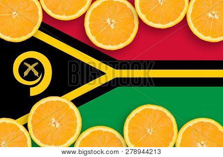 Vanuatu Flag  In Citrus Fruit Slices Horizontal Frame