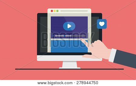 Vector Flat Illustration Of Webinar, Online Conference, Lectures And Training In Internet.