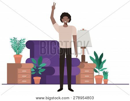Young Man In Living Room Avatar Character Vector Illustration Design