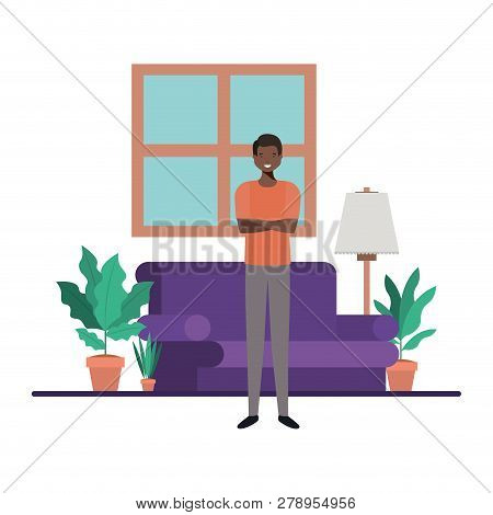 Young Man In Living Room Avatar Character Vector Illustration Design