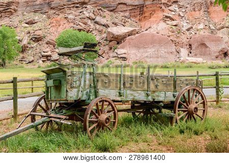 Antique Wagon Cart In Fruita, Capitol Reef National Park, Utah