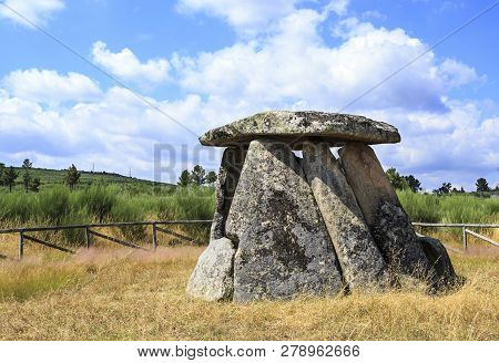 The Dolmen Of Matanca, Or Slaughter, Near Fornos De Algodres, Portugal, Is A Burial Chamber With Nin
