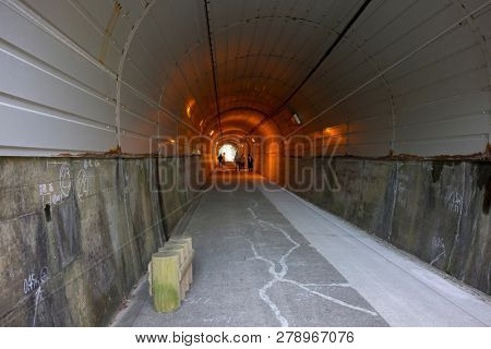 Miyazaki, Japan - November 6, 2018: Long entrance tunnel to the Udo Shrine, located on the Nichinan Coast south of Miyazaki City 
