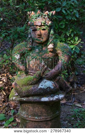 Miyazaki, Japan - November 5, 2018:  Haniwa Garden in Heiwadai Park with earthenware replicas of burial statues found all over the country in Japan